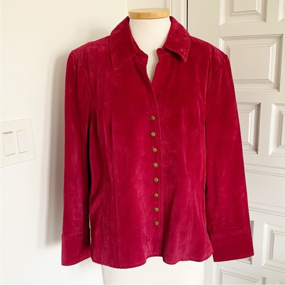 Coldwater Creek Jackets & Blazers - Coldwater Creek Red Suede Leather Jacket Classic Coat Size 2X